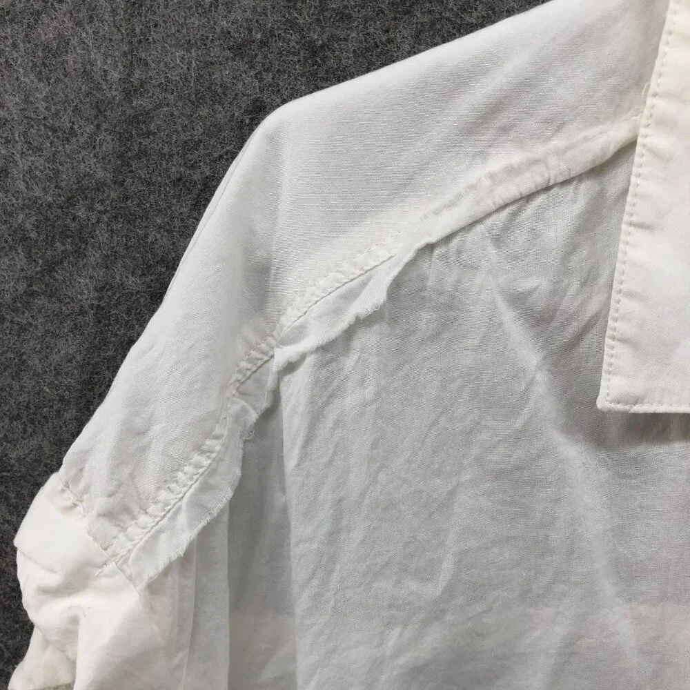 Splendid Short Sleeve Paige Shirt Womens L White Button Up Lightweight Raw Edge - Picture 10 of 10